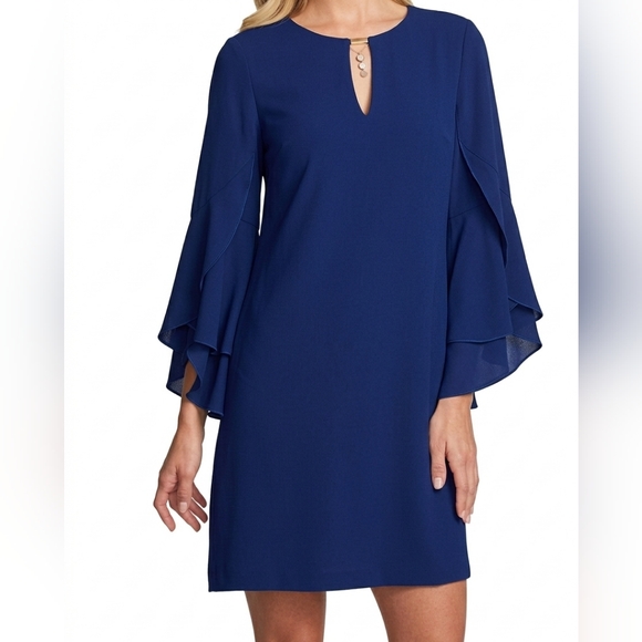 Kensie Dresses & Skirts - NWT Kensie Navy Split Sleeve Keyhole Crepe Dress